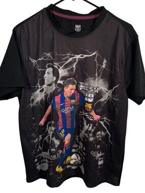 FC Barcelona Lionel Messi Graphic Shirt Mens Size XL Black Short Sleeve Futbol